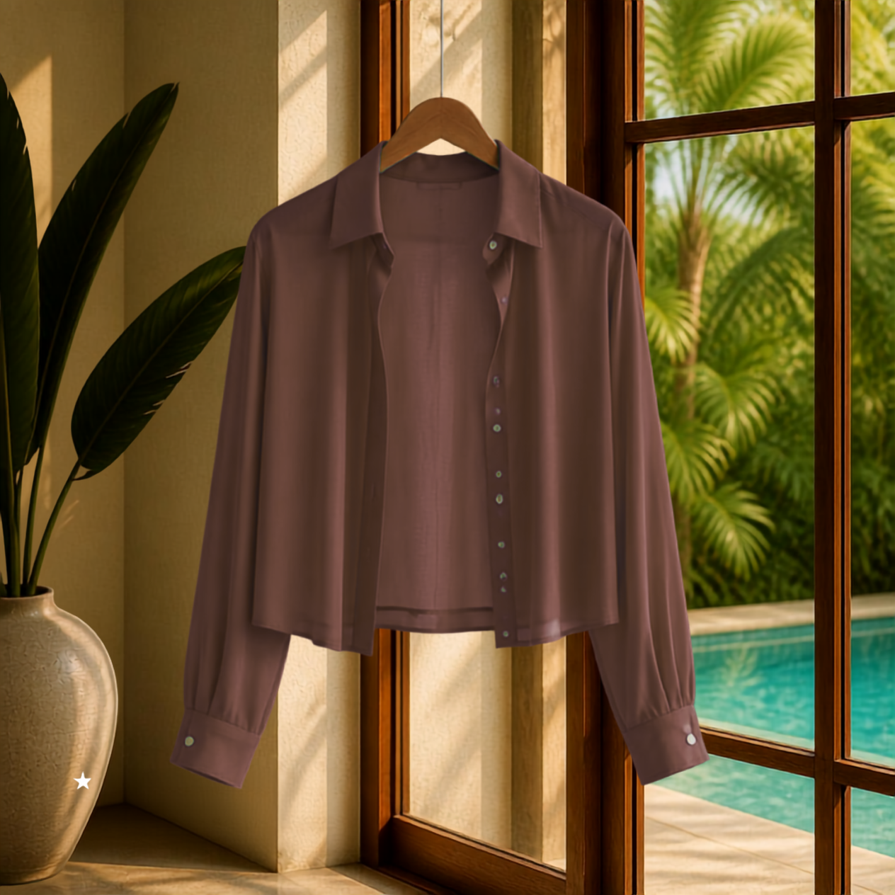 Elegant Classic Shirt With Pleated Sleeves & Sheer Design | Coastal Attire