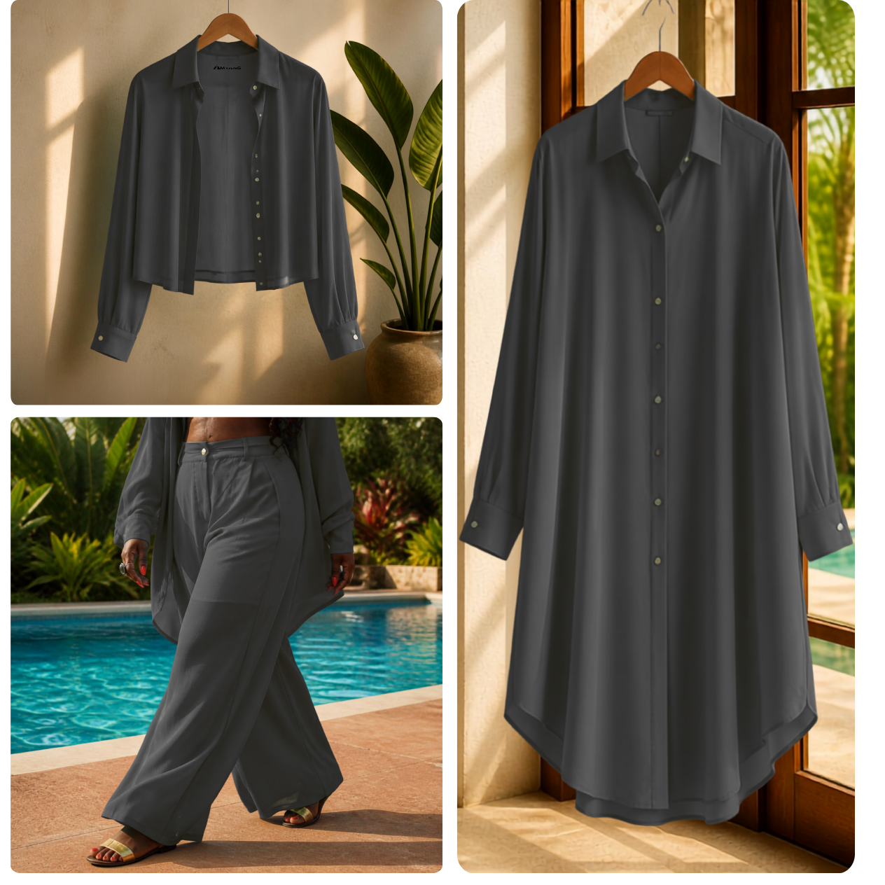 Matching Trio- Classic Blouse | Kaftan Top | Luxurious Pants in Sheer Fabric