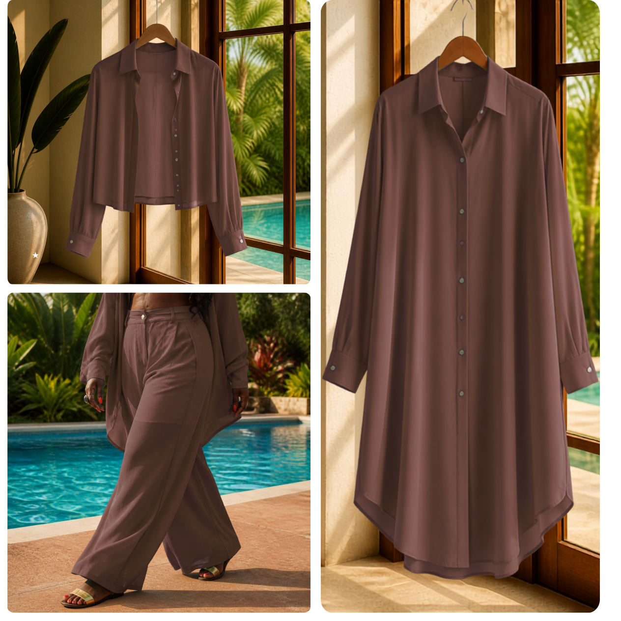 Matching Trio- Classic Blouse | Kaftan Top | Luxurious Pants in Sheer Fabric