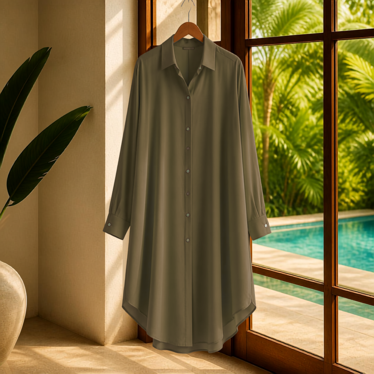 Elegant Kaftan Shirt With Pleated Sleeves & Sheer Design | African Attire