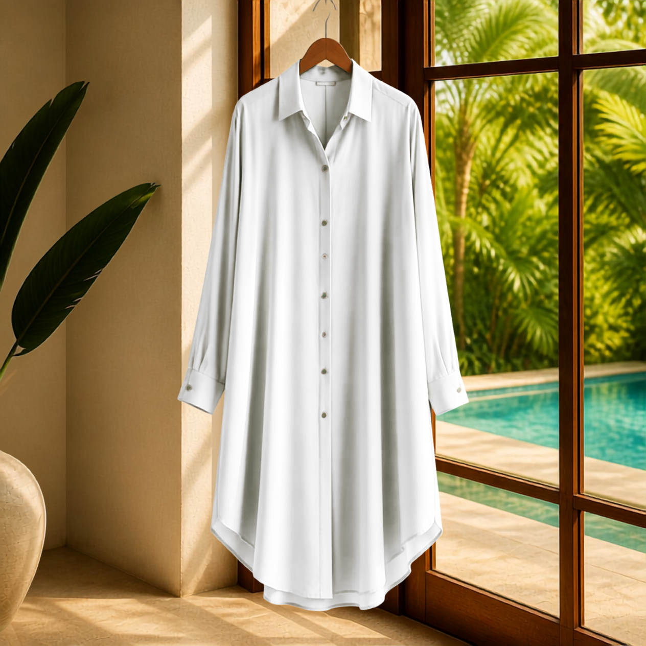 Elegant Kaftan Shirt With Pleated Sleeves & Sheer Design | African Attire