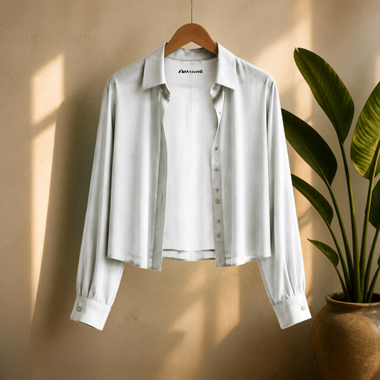 Elegant Translucent Blouse for African Wear with Pleated Sleeves